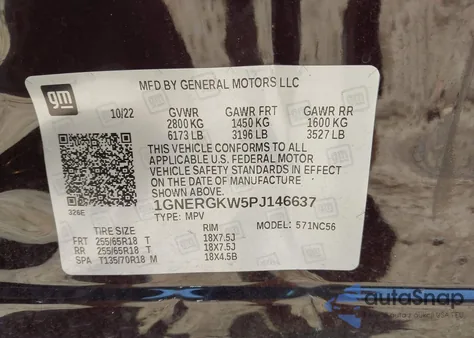 2023 Chevrolet Traverse Fwd Lt Cloth из США, поврежденный, VIN 1GNERGKW5PJ146637